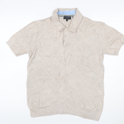 Ted Baker Men's Beige Size S Textured Knit Short Sleeve Polo Shirt
