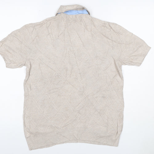 Ted Baker Men's Beige Size S Textured Knit Short Sleeve Polo Shirt