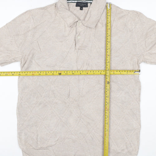 Ted Baker Men's Beige Size S Textured Knit Short Sleeve Polo Shirt