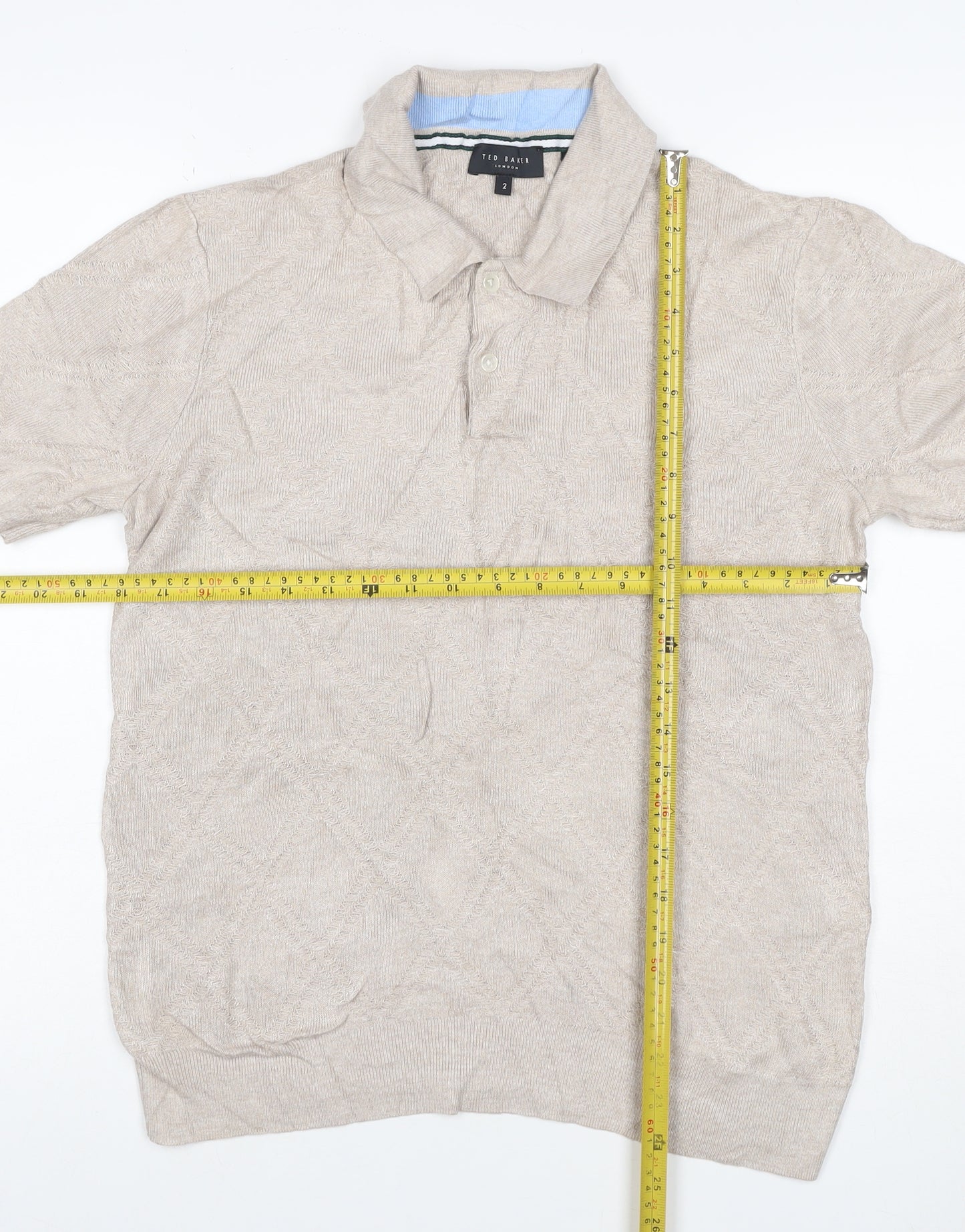 Ted Baker Men's Beige Size S Textured Knit Short Sleeve Polo Shirt