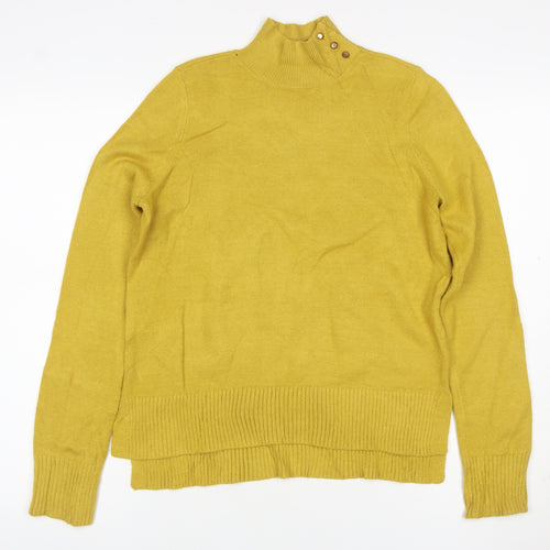 Oasis Women Yellow XS High Neck Button Knit Jumper Long Sleeve