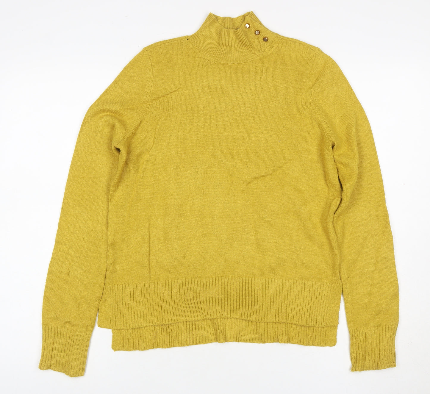 Oasis Women Yellow XS High Neck Button Knit Jumper Long Sleeve