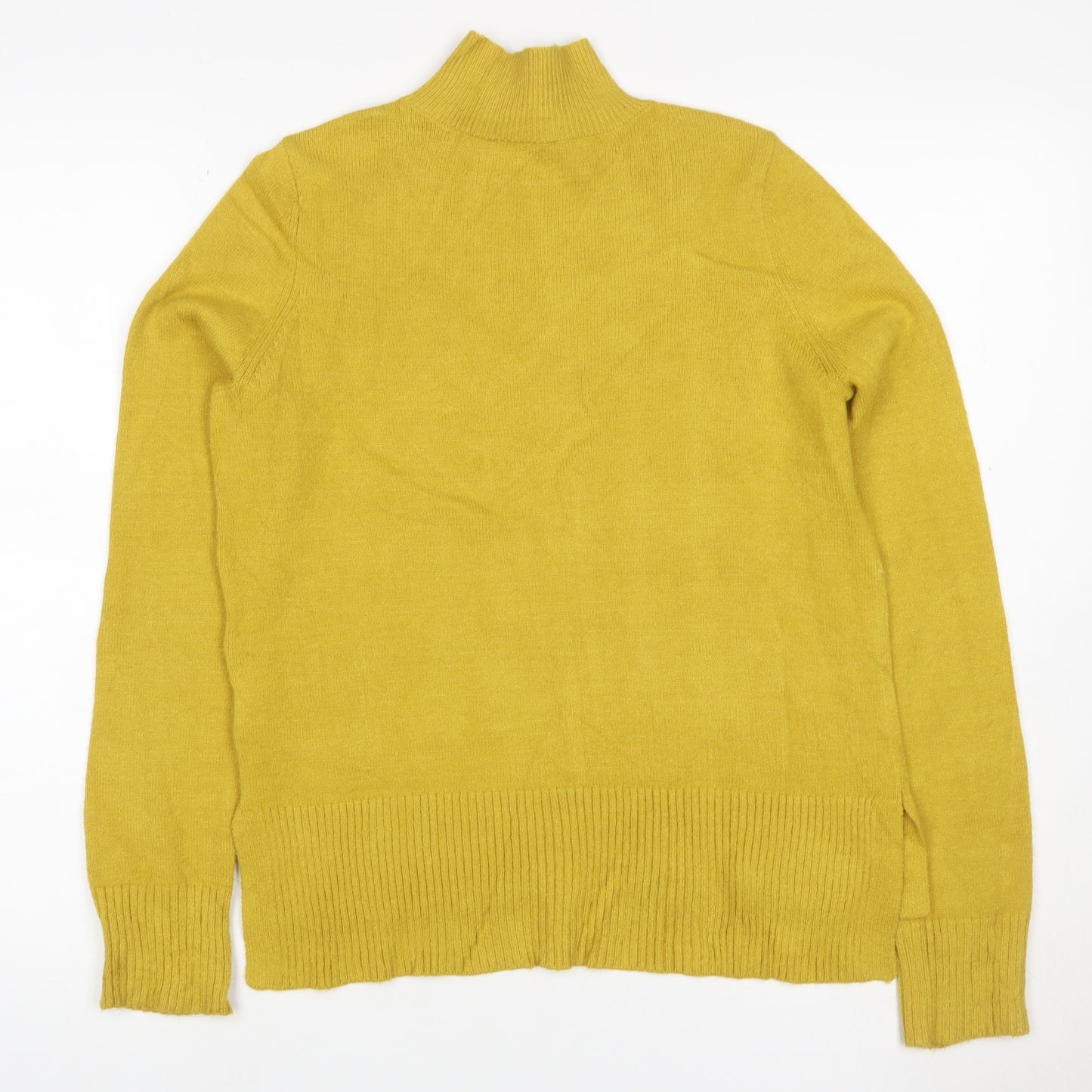 Oasis Women Yellow XS High Neck Button Knit Jumper Long Sleeve