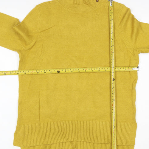 Oasis Women Yellow XS High Neck Button Knit Jumper Long Sleeve