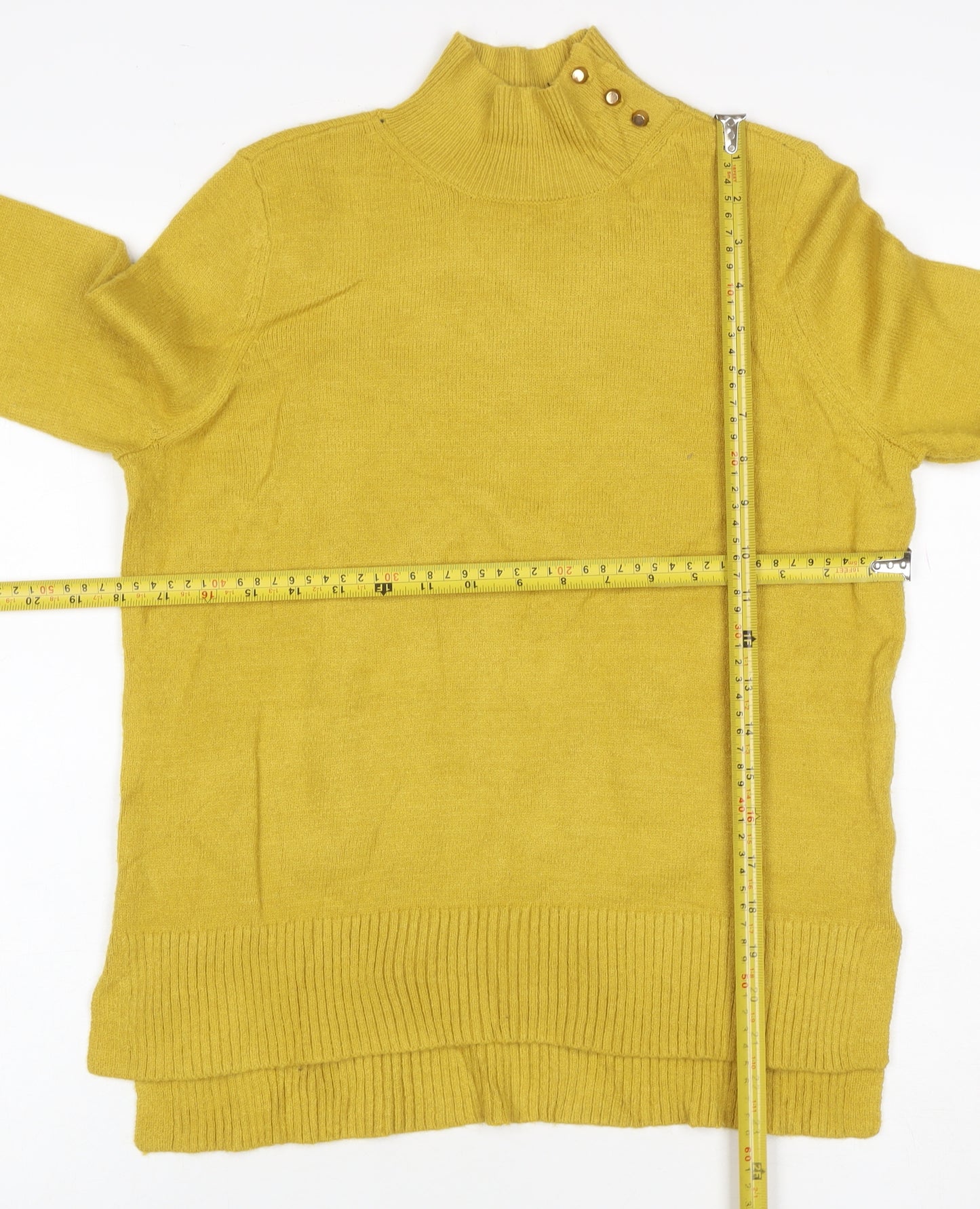 Oasis Women Yellow XS High Neck Button Knit Jumper Long Sleeve