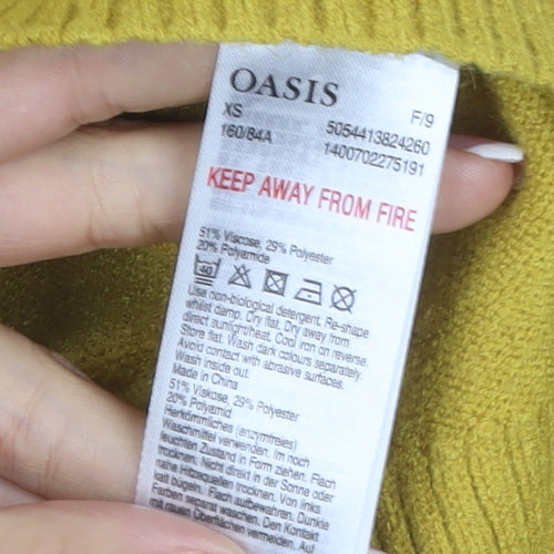 Oasis Women Yellow XS High Neck Button Knit Jumper Long Sleeve