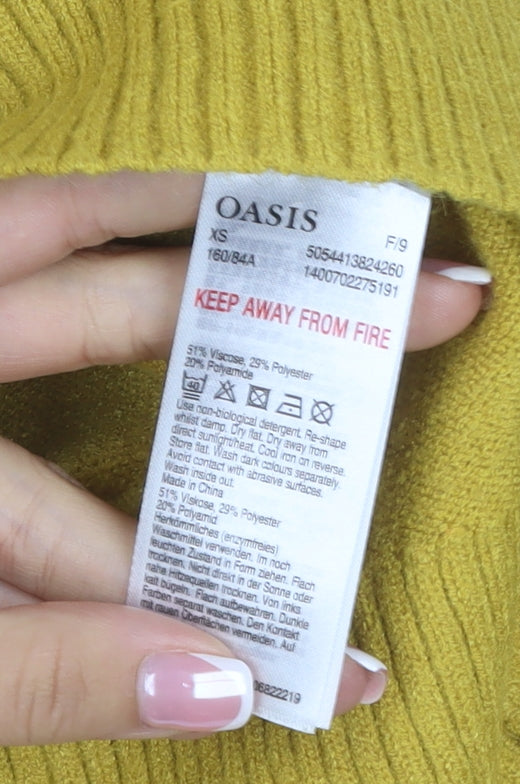 Oasis Women Yellow XS High Neck Button Knit Jumper Long Sleeve