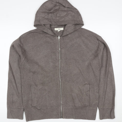 Marks and Spencer Men's Grey M Full Zip Hooded Knit Cotton Blend Hoodie