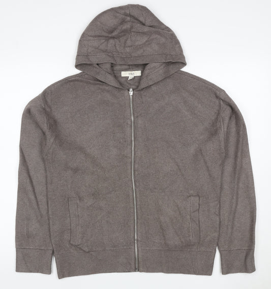 Marks and Spencer Men's Grey M Full Zip Hooded Knit Cotton Blend Hoodie