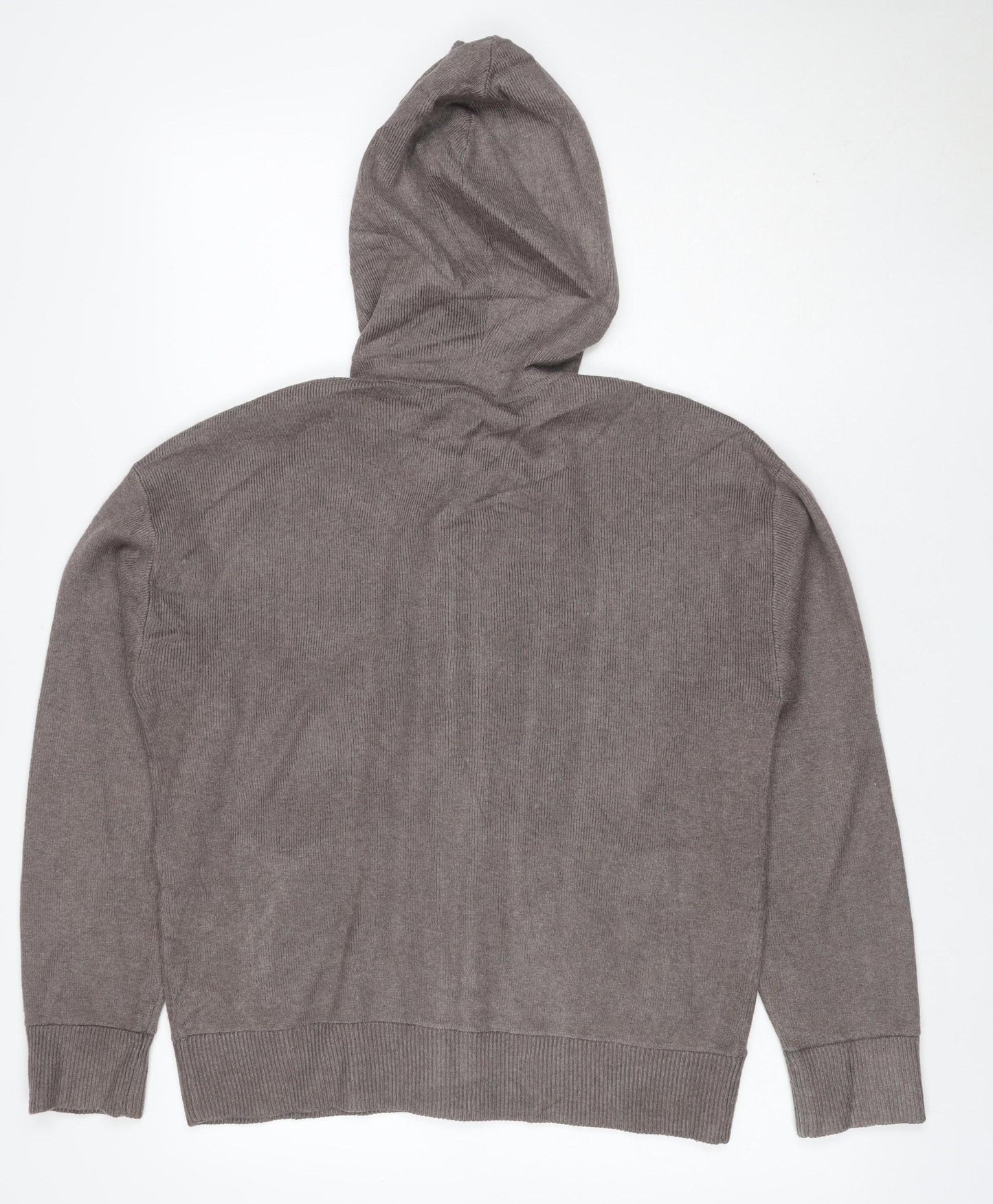 Marks and Spencer Men's Grey M Full Zip Hooded Knit Cotton Blend Hoodie