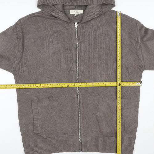 Marks and Spencer Men's Grey M Full Zip Hooded Knit Cotton Blend Hoodie