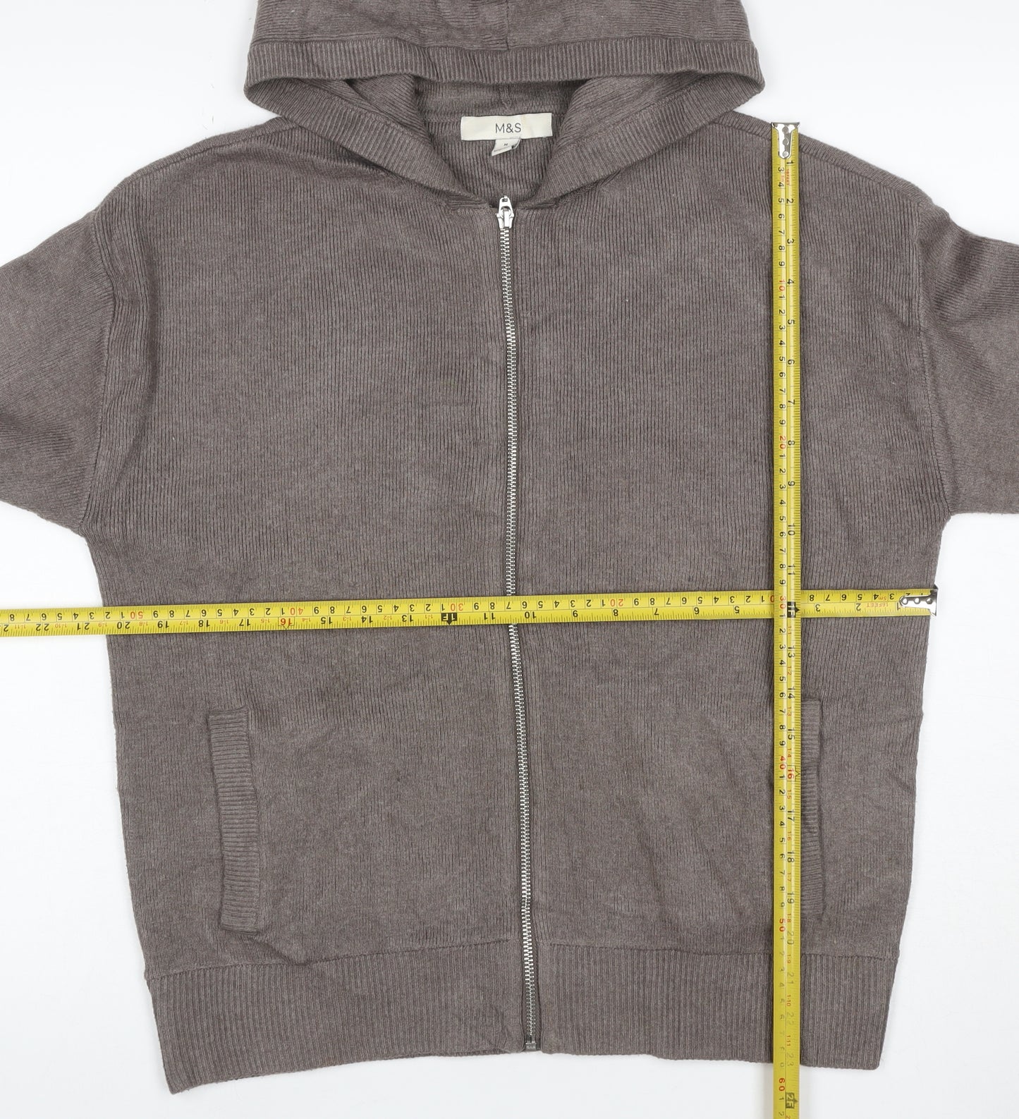 Marks and Spencer Men's Grey M Full Zip Hooded Knit Cotton Blend Hoodie