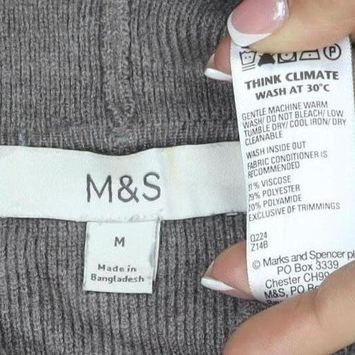 Marks and Spencer Men's Grey M Full Zip Hooded Knit Cotton Blend Hoodie