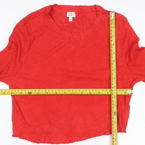 River Island Women Red UK 14 Cropped Ribbed Bell Sleeve Jersey Top