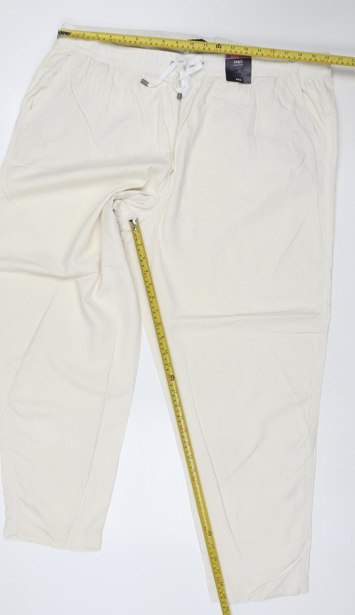 Marks & Spencer Women Ivory Size 22 Regular Cotton Drawstring Joggers