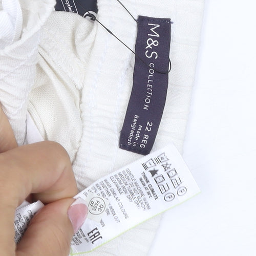 Marks & Spencer Women Ivory Size 22 Regular Cotton Drawstring Joggers