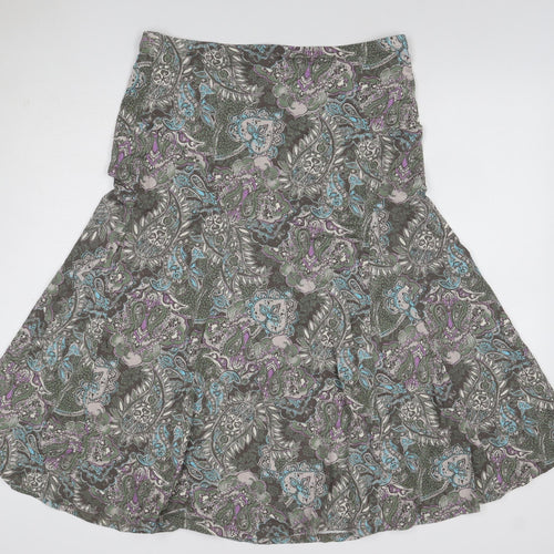 M&S Women Green Paisley Midi Flare Skirt UK 14 Stretch