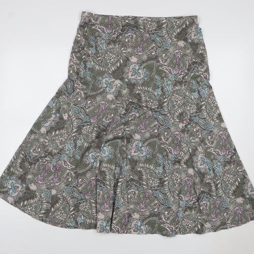 M&S Women Green Paisley Midi Flare Skirt UK 14 Stretch