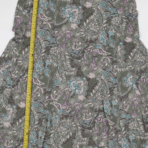 M&S Women Green Paisley Midi Flare Skirt UK 14 Stretch