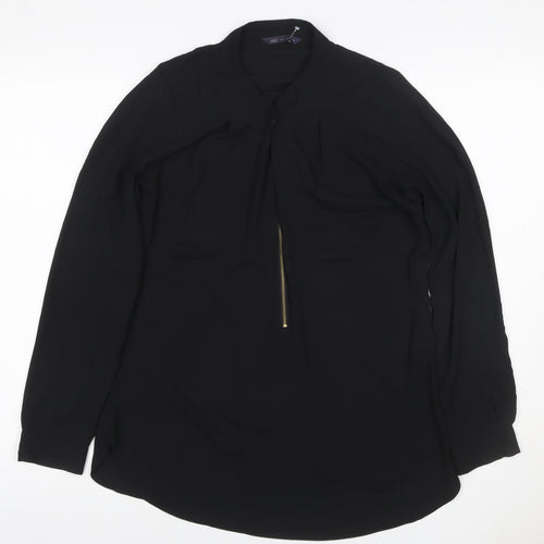 Marks and Spencer Women Black UK 8 High Neck Zip Long Sleeve Blouse