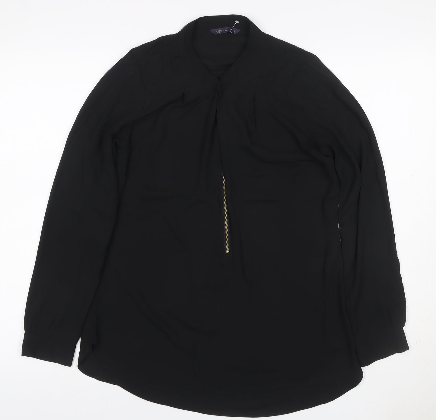 Marks and Spencer Women Black UK 8 High Neck Zip Long Sleeve Blouse