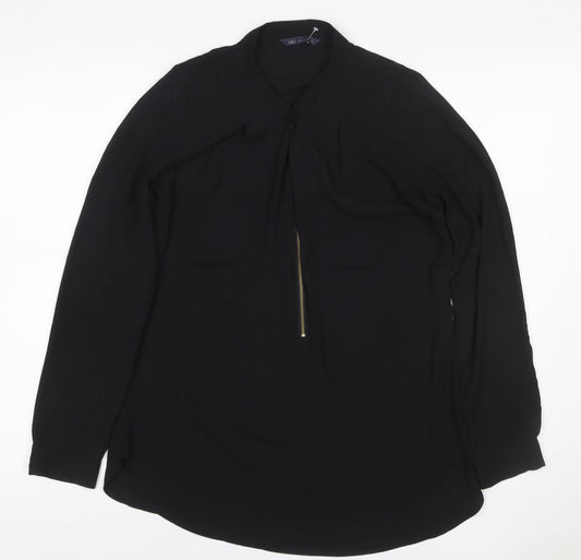 Marks and Spencer Women Black UK 8 High Neck Zip Long Sleeve Blouse