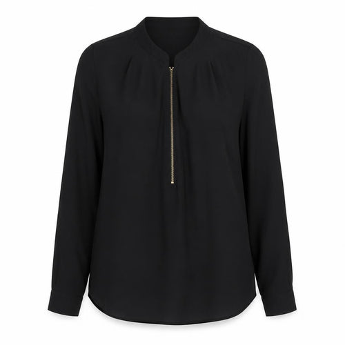 Marks and Spencer Women Black UK 8 High Neck Zip Long Sleeve Blouse