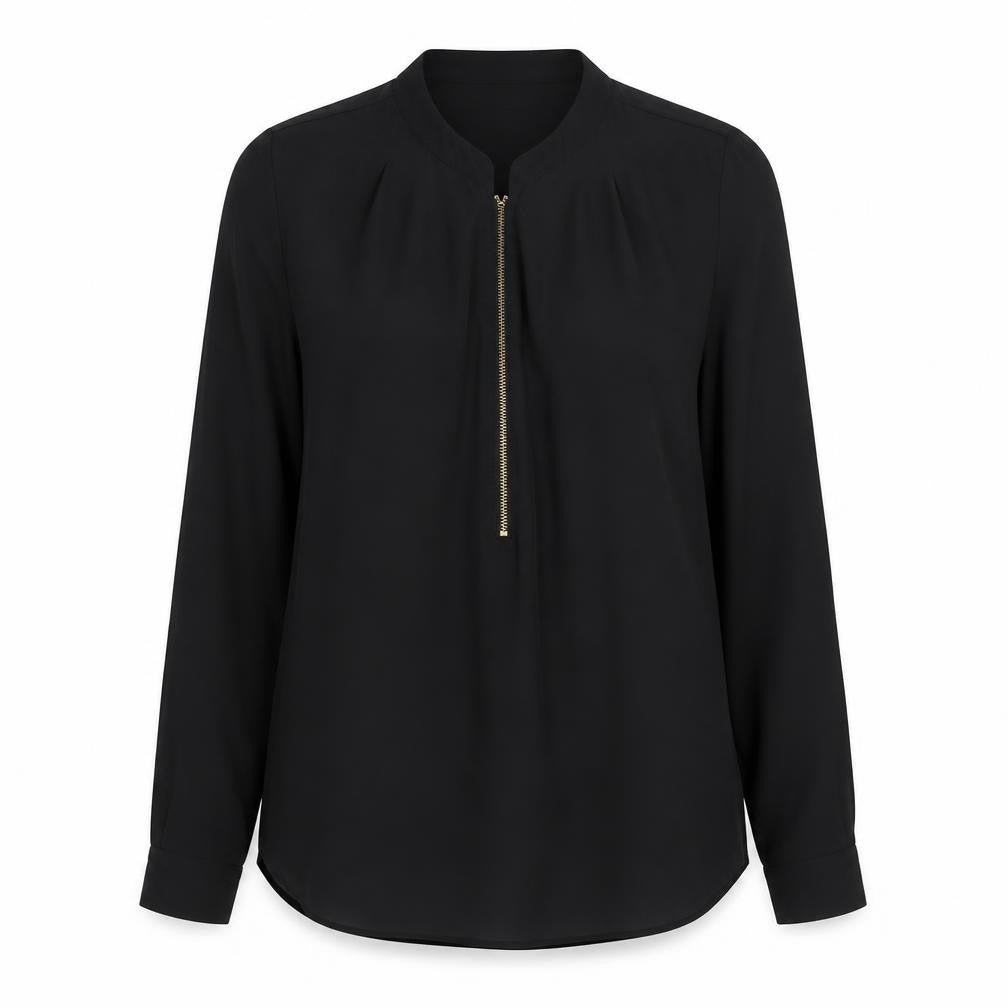 Marks and Spencer Women Black UK 8 High Neck Zip Long Sleeve Blouse