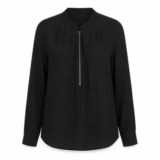 Marks and Spencer Women Black UK 8 High Neck Zip Long Sleeve Blouse