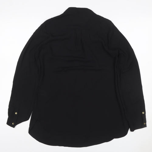 Marks and Spencer Women Black UK 8 High Neck Zip Long Sleeve Blouse