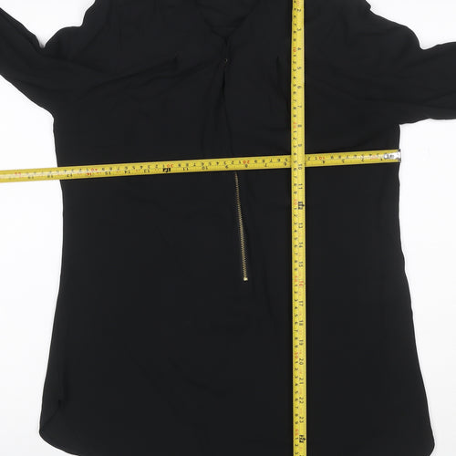 Marks and Spencer Women Black UK 8 High Neck Zip Long Sleeve Blouse