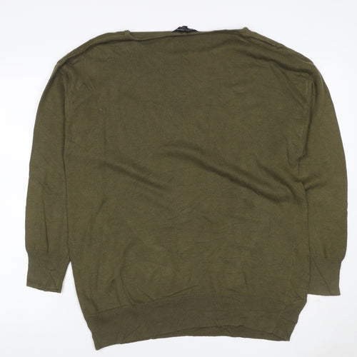 Dorothy Perkins Women Green Lace Trim Cotton Jumper UK 14 Long Sleeve
