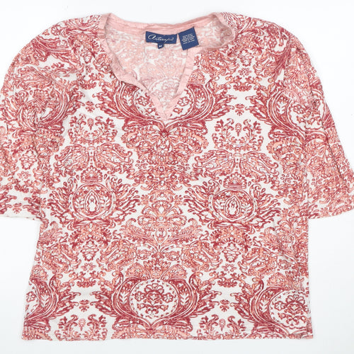 Artescape Women Pink M Paisley Sequin V-Neck Cotton Jersey T-Shirt
