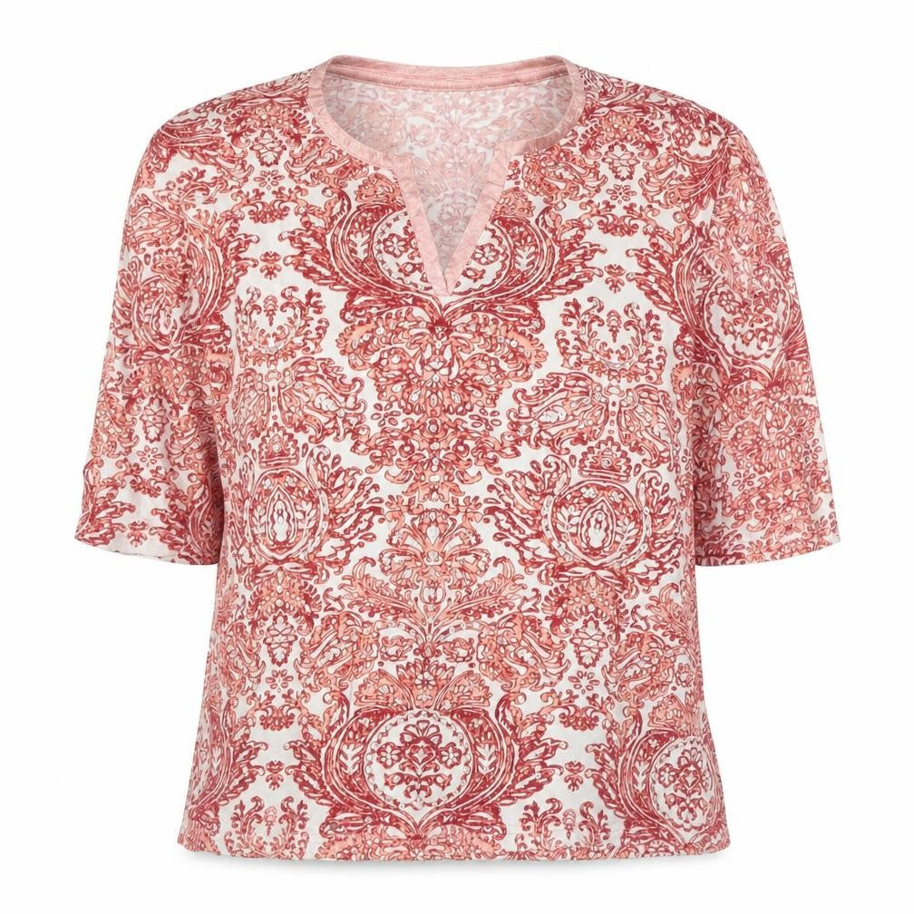 Artescape Women Pink M Paisley Sequin V-Neck Cotton Jersey T-Shirt