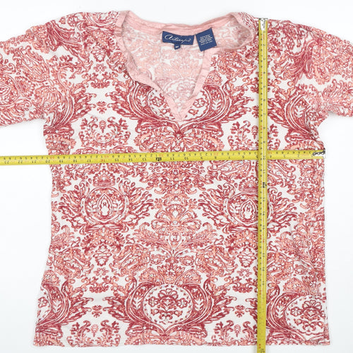 Artescape Women Pink M Paisley Sequin V-Neck Cotton Jersey T-Shirt