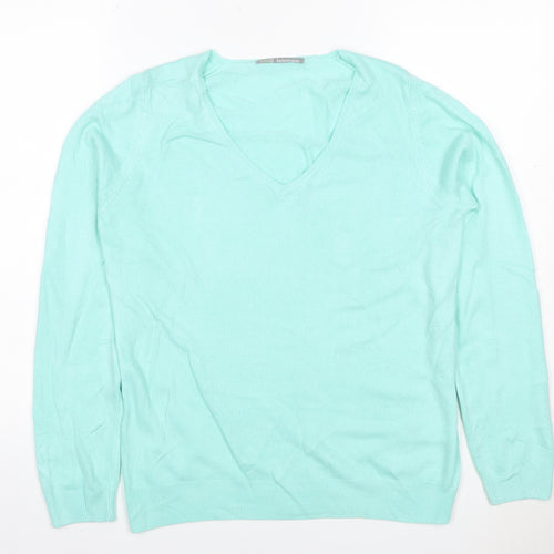 Marks and Spencer Women Green UK 12 V-Neck Acrylic Knit Jumper
