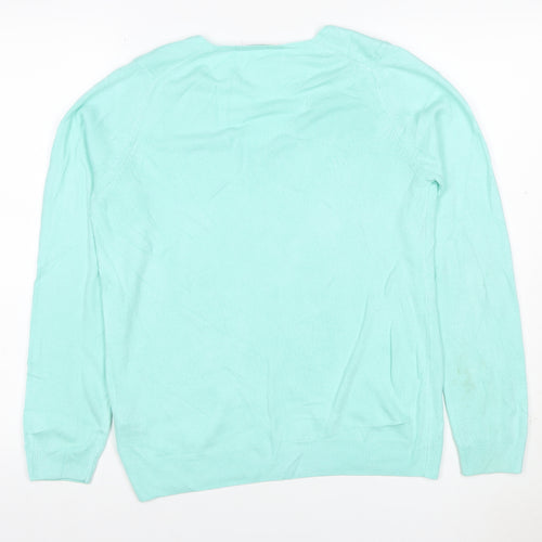 Marks and Spencer Women Green UK 12 V-Neck Acrylic Knit Jumper
