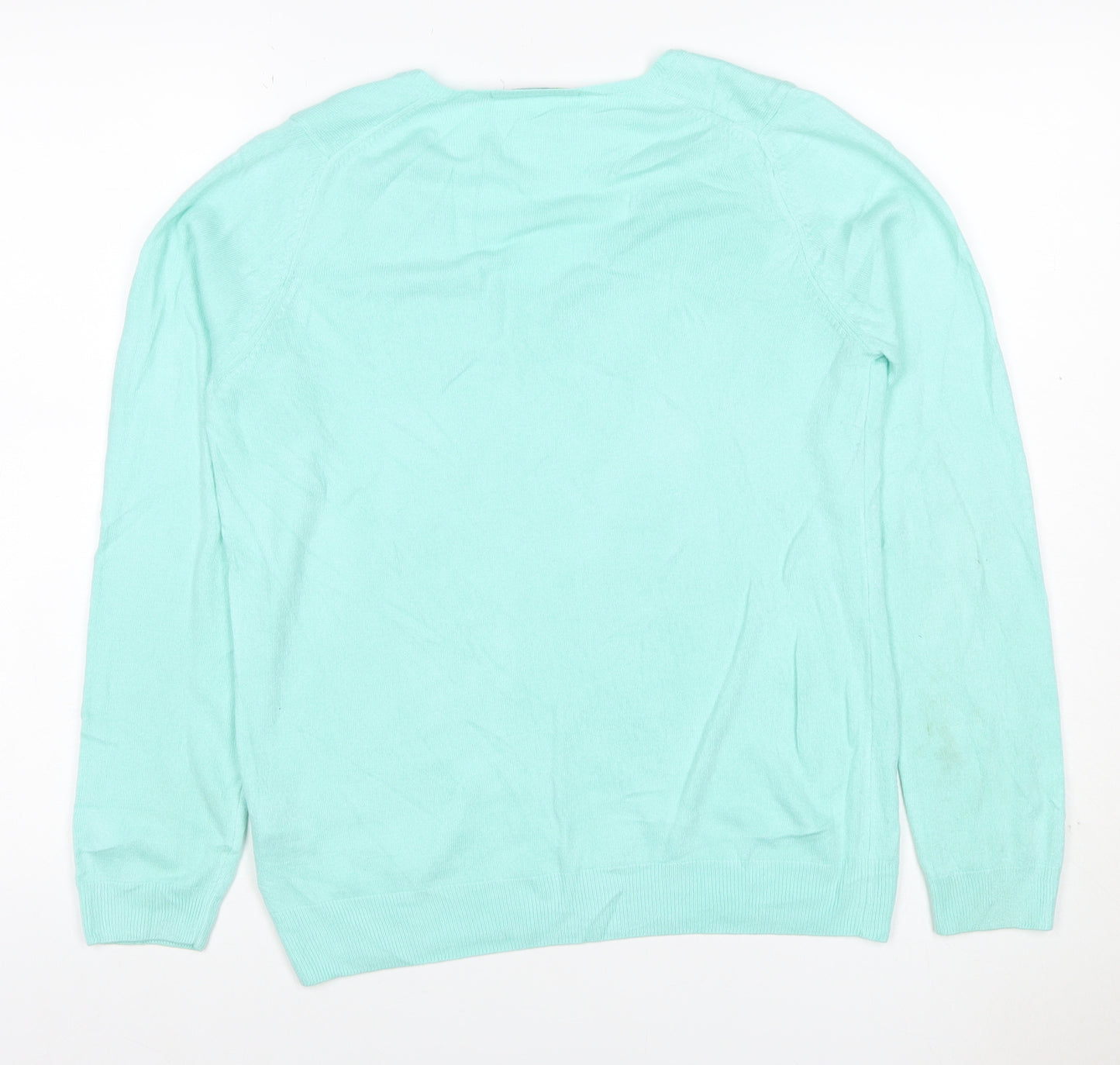 Marks and Spencer Women Green UK 12 V-Neck Acrylic Knit Jumper