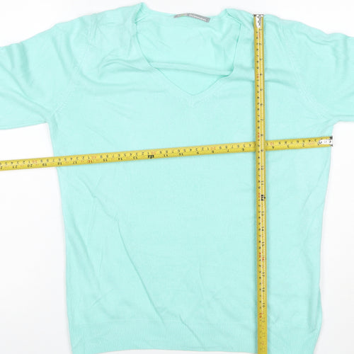 Marks and Spencer Women Green UK 12 V-Neck Acrylic Knit Jumper