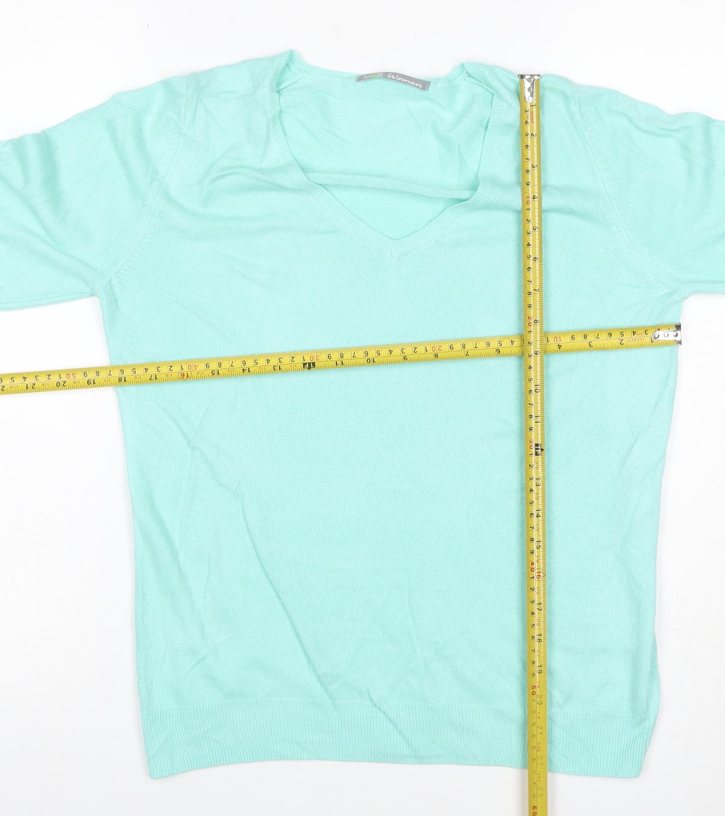 Marks and Spencer Women Green UK 12 V-Neck Acrylic Knit Jumper
