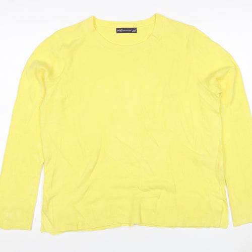 Marks and Spencer Women Yellow Size 16 Crew Neck Knit Pullover Jumper