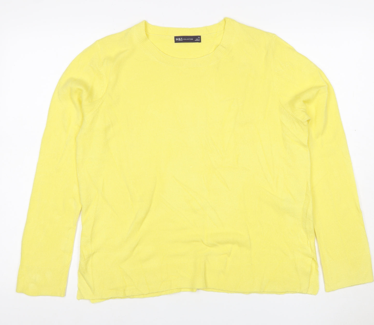 Marks and Spencer Women Yellow Size 16 Crew Neck Knit Pullover Jumper