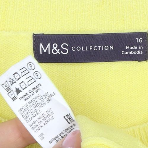 Marks and Spencer Women Yellow Size 16 Crew Neck Knit Pullover Jumper