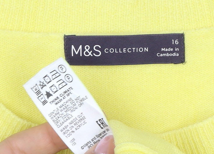 Marks and Spencer Women Yellow Size 16 Crew Neck Knit Pullover Jumper