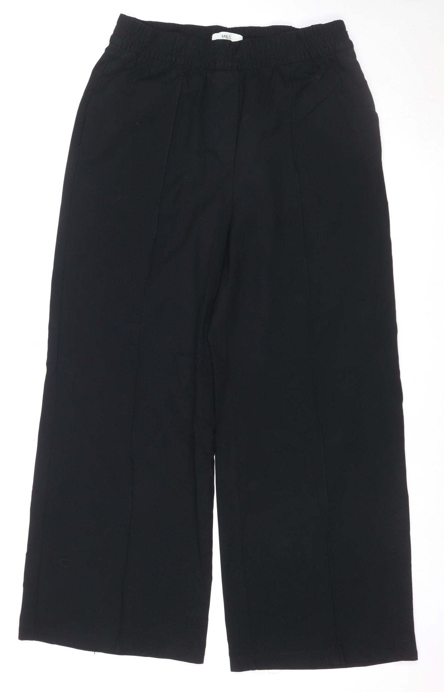 Marks and Spencer Women Black UK 12 Regular Wide-Leg Elastic Waist Trousers