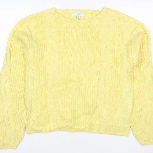 Marks and Spencer Women Yellow S Cable Knit Cashmere Blend Jumper