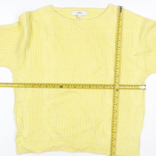 Marks and Spencer Women Yellow S Cable Knit Cashmere Blend Jumper