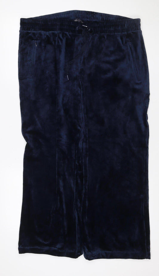 Marks & Spencer Women Blue UK 18 Short Velour Track Pants Drawstring