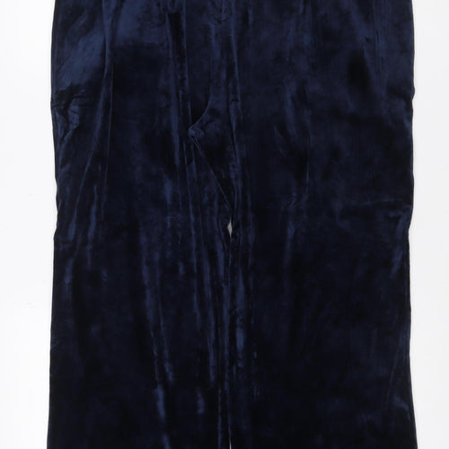 Marks & Spencer Women Blue UK 18 Short Velour Track Pants Drawstring