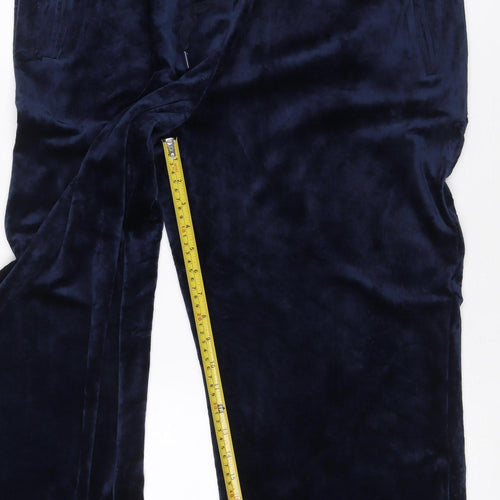 Marks & Spencer Women Blue UK 18 Short Velour Track Pants Drawstring